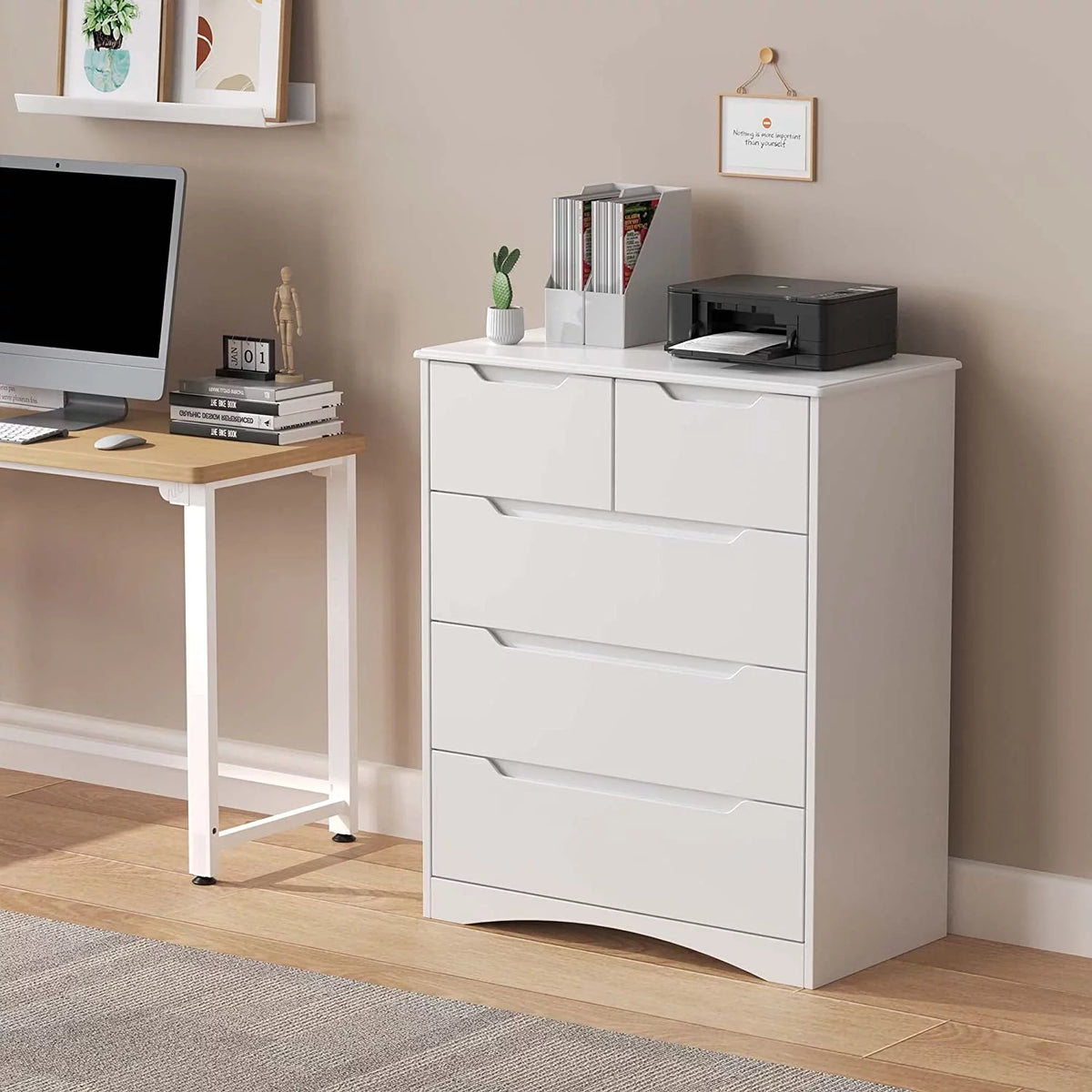 White 5 Drawer Wood Dresser T77652