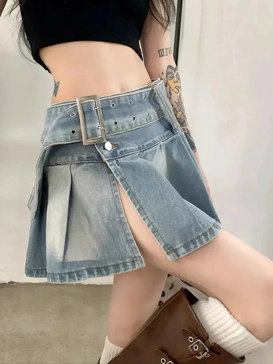 Low Waist Denim Split Skirt G645