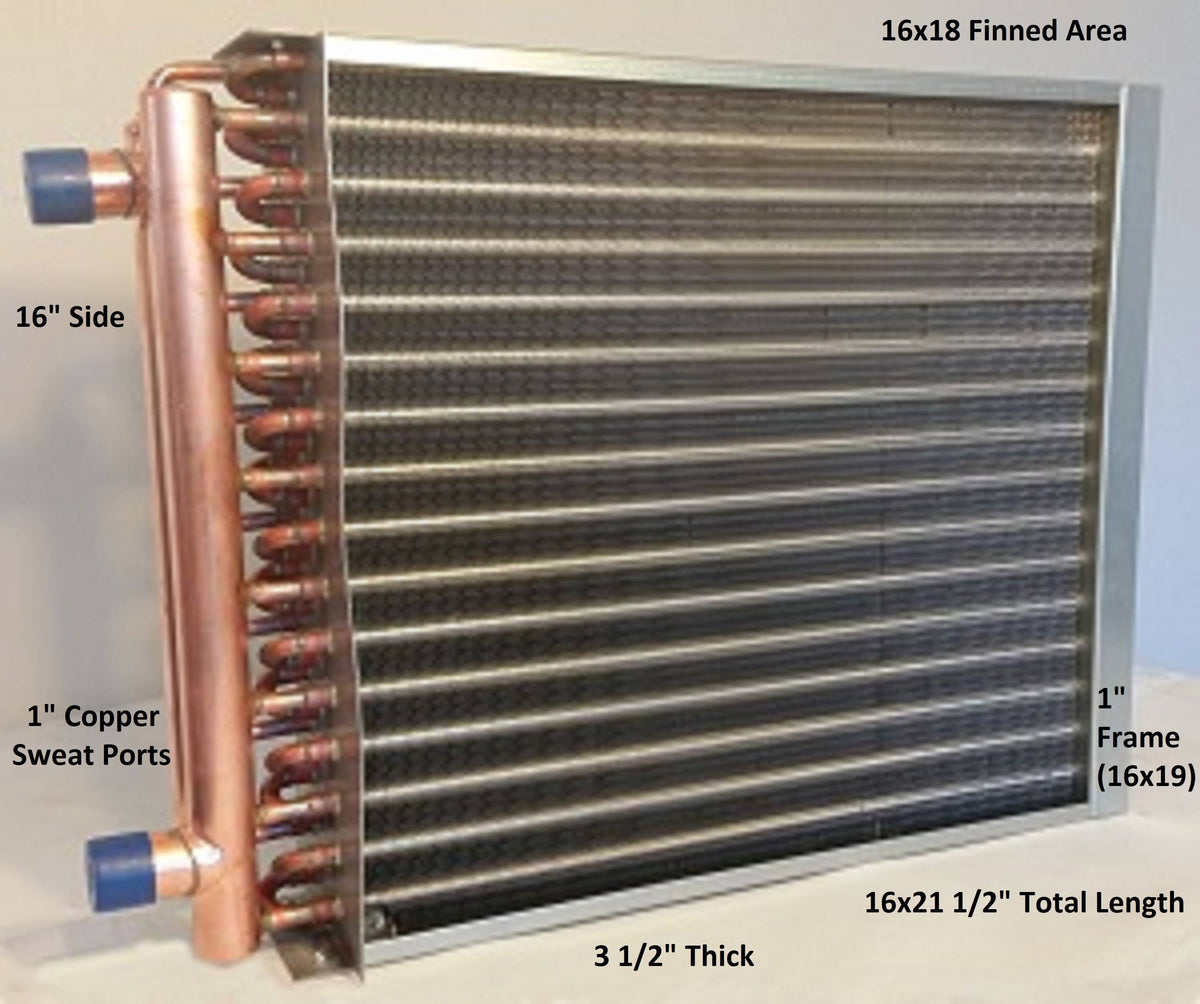 16x18 Water to Air Heat Exchanger with 1x22 Copper Ports I77097