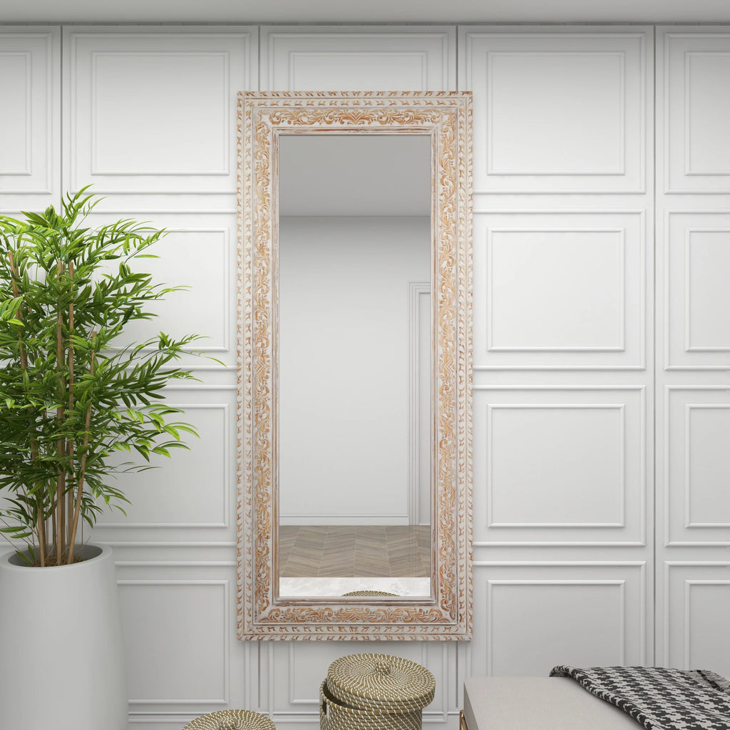 White Carved Floral Wall Mirror R845881