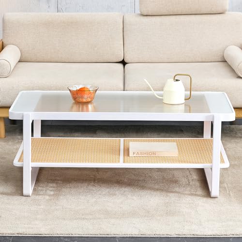 Rattan Coffee Table with Tempered Glass Top B351525