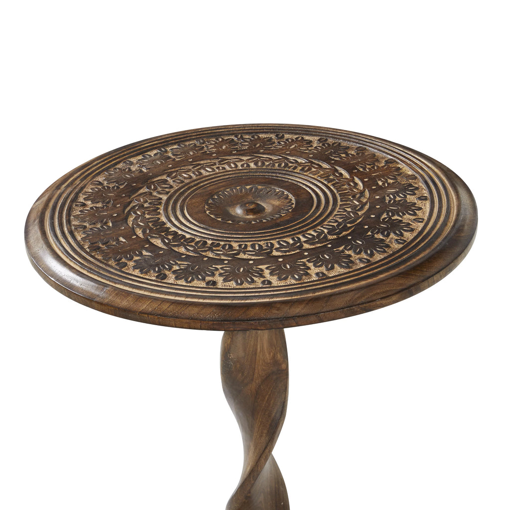 18" x 22" Brown Mango Wood Carved Accent Table T83996