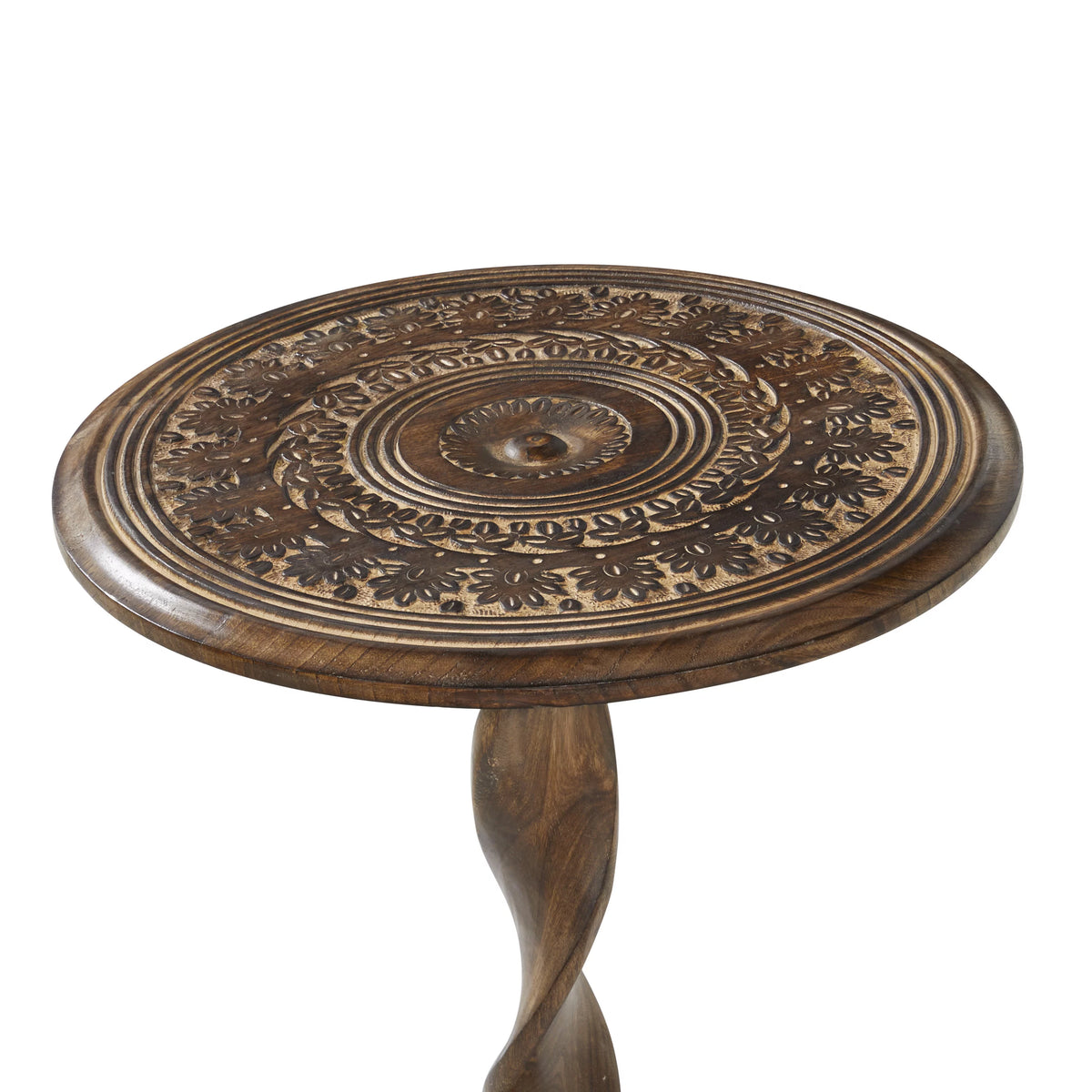 18" x 22" Brown Mango Wood Carved Accent Table T83996
