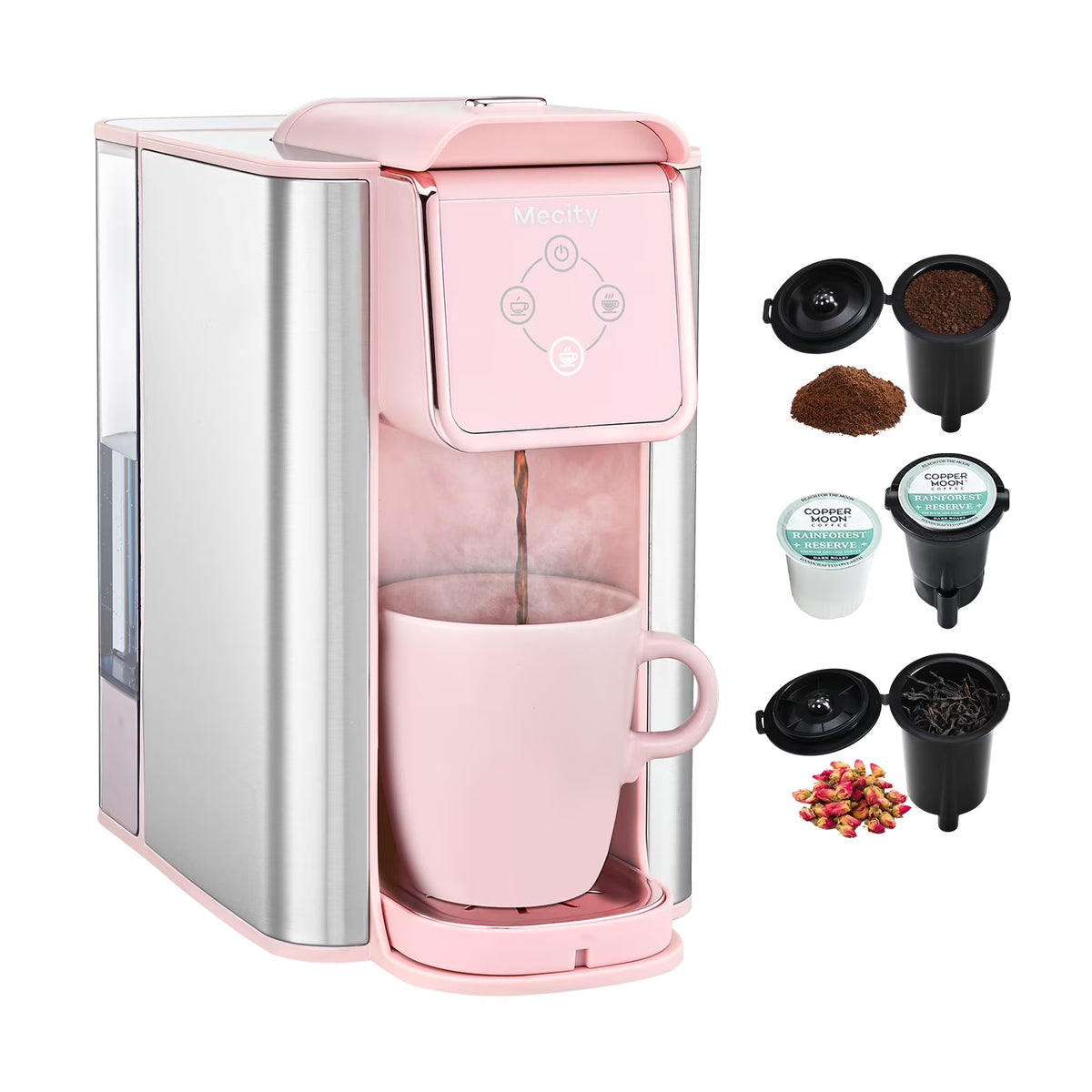 Pink 3-in-1 Single Serve Coffee Machine with Removable 50 Oz Water Reservoir P56197