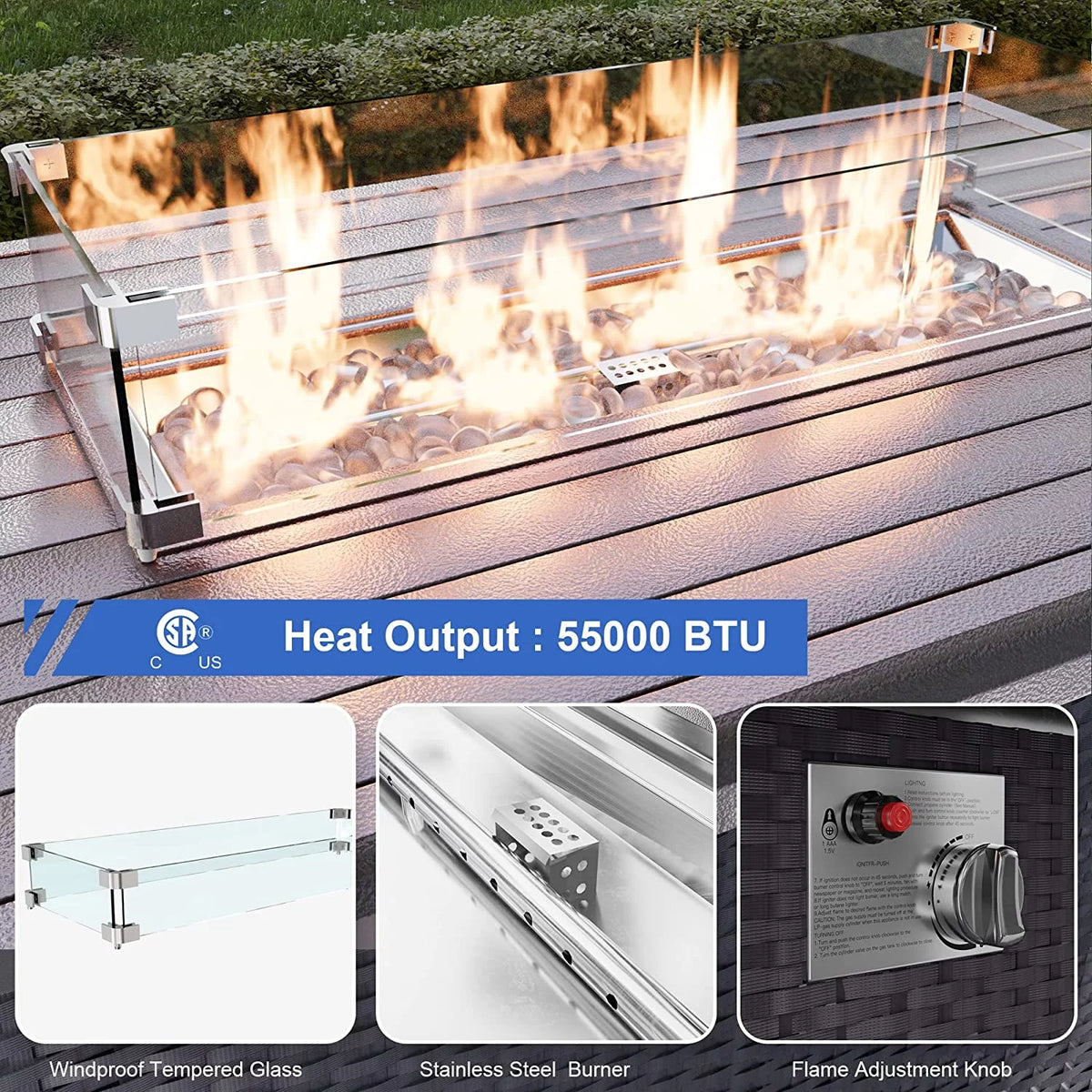 15 Pieces Outdoor Patio Furniture Set with Propane Fire Pit Table Navy Blue M1290