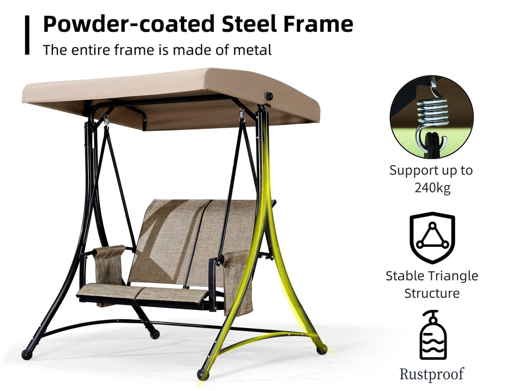 Beige 2-Seat Outdoor Patio Swing with Steel Frame Z958519