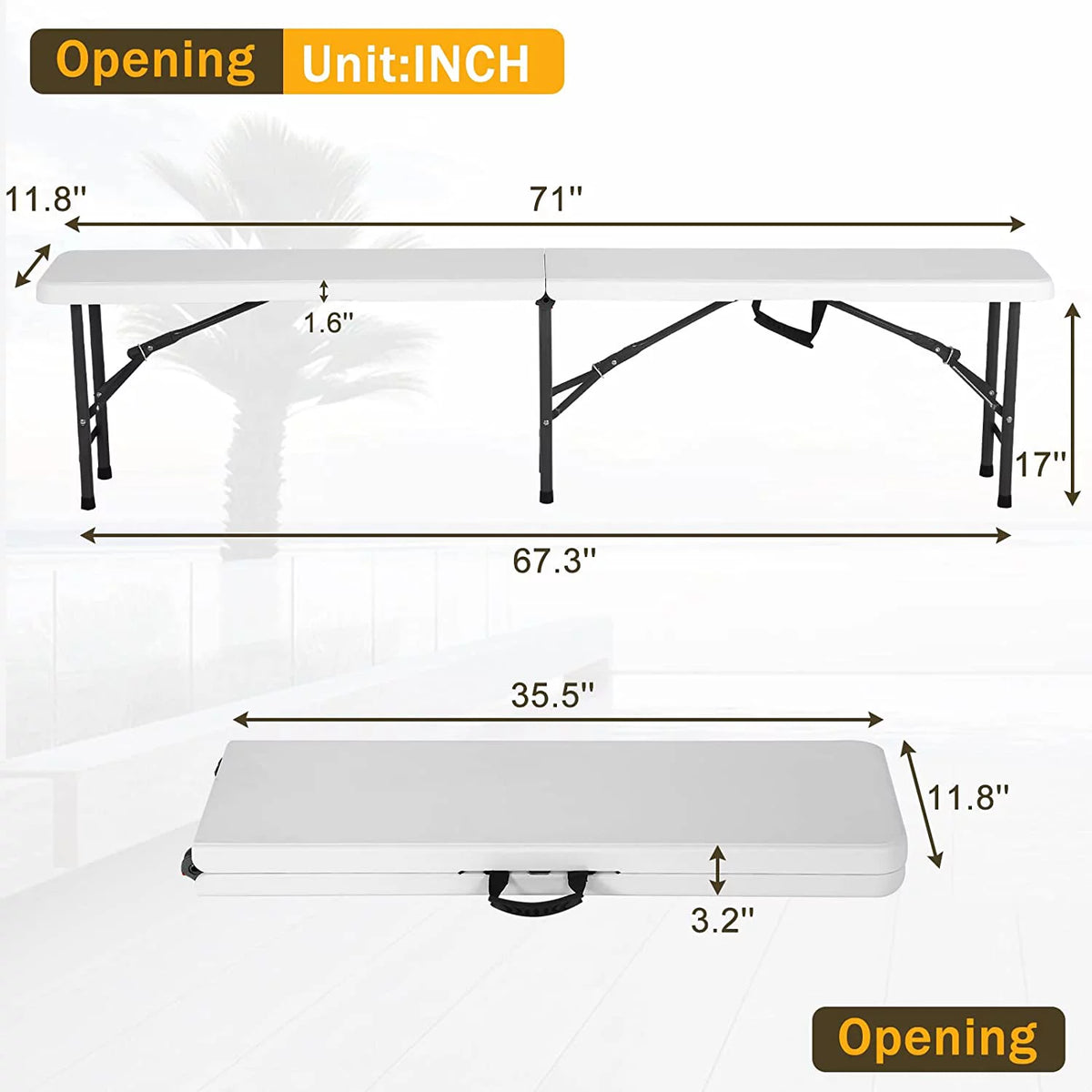 6Ft White Plastic Folding Bench 2 Pack Z328