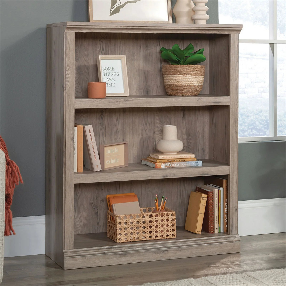 Contemporary Engineered Wood 3-Shelf Bookcase H94482