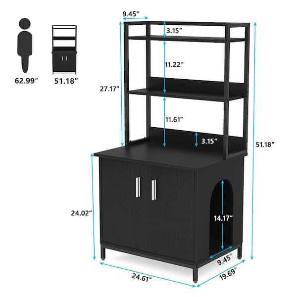 Black Litter Box Enclosure with Shelves and Doors G98861