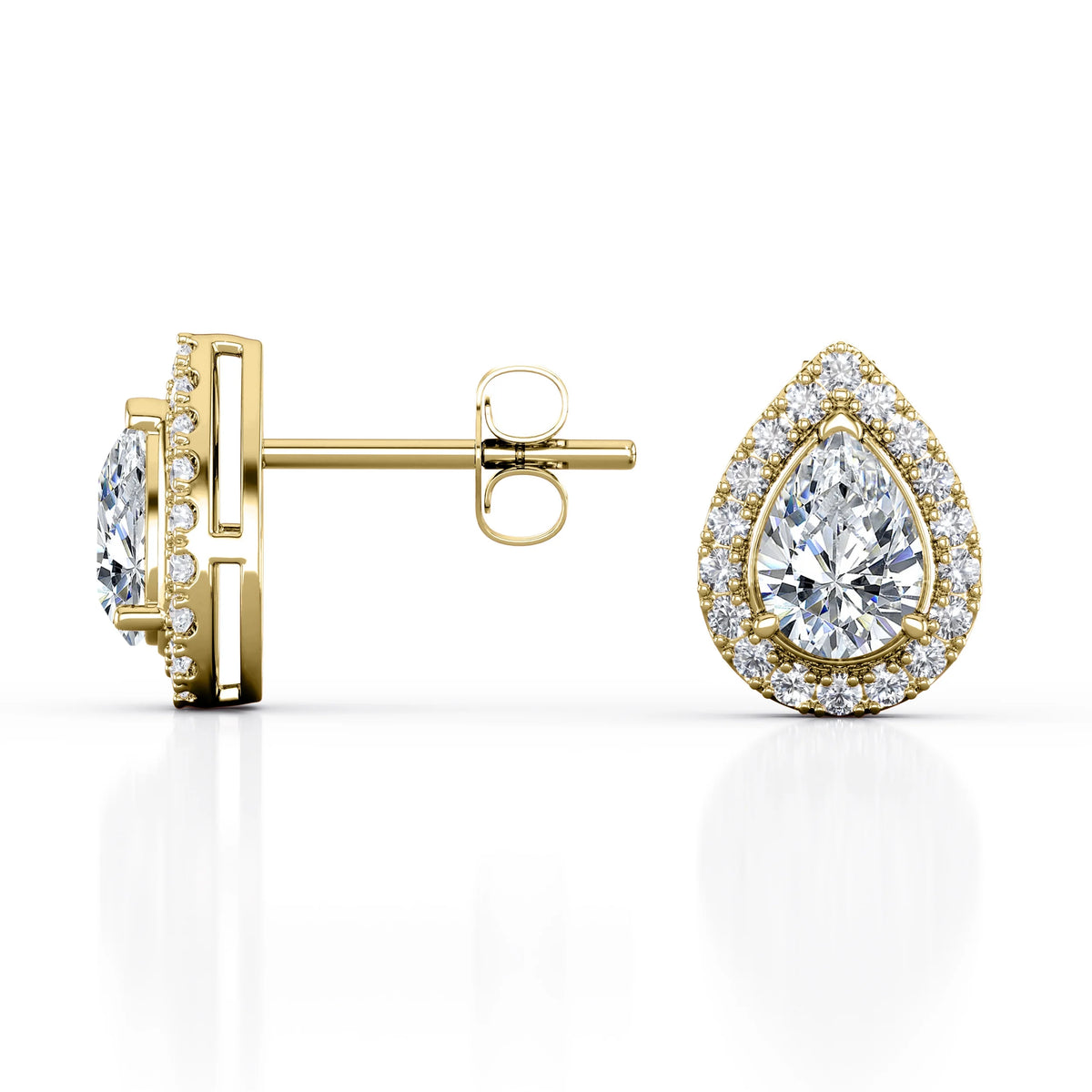 Pear Shape Diamond Cluster Halo Stud Earrings in 10K Yellow Gold B283