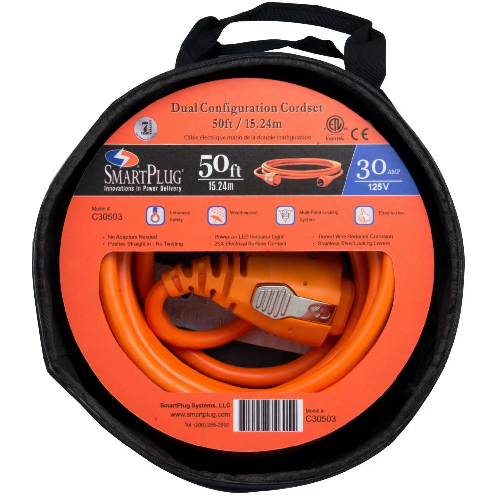30 Amp 50' Marine Cordset with White Inlet T7135