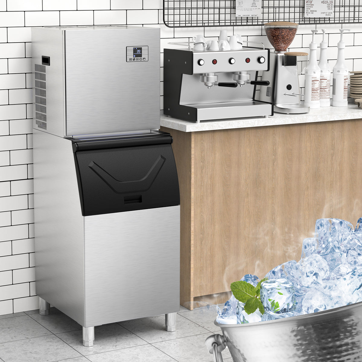 Commercial Ice Maker 355 Lbs/24H, 166 Lbs Storage Air-Cooled Ice Machine M37384