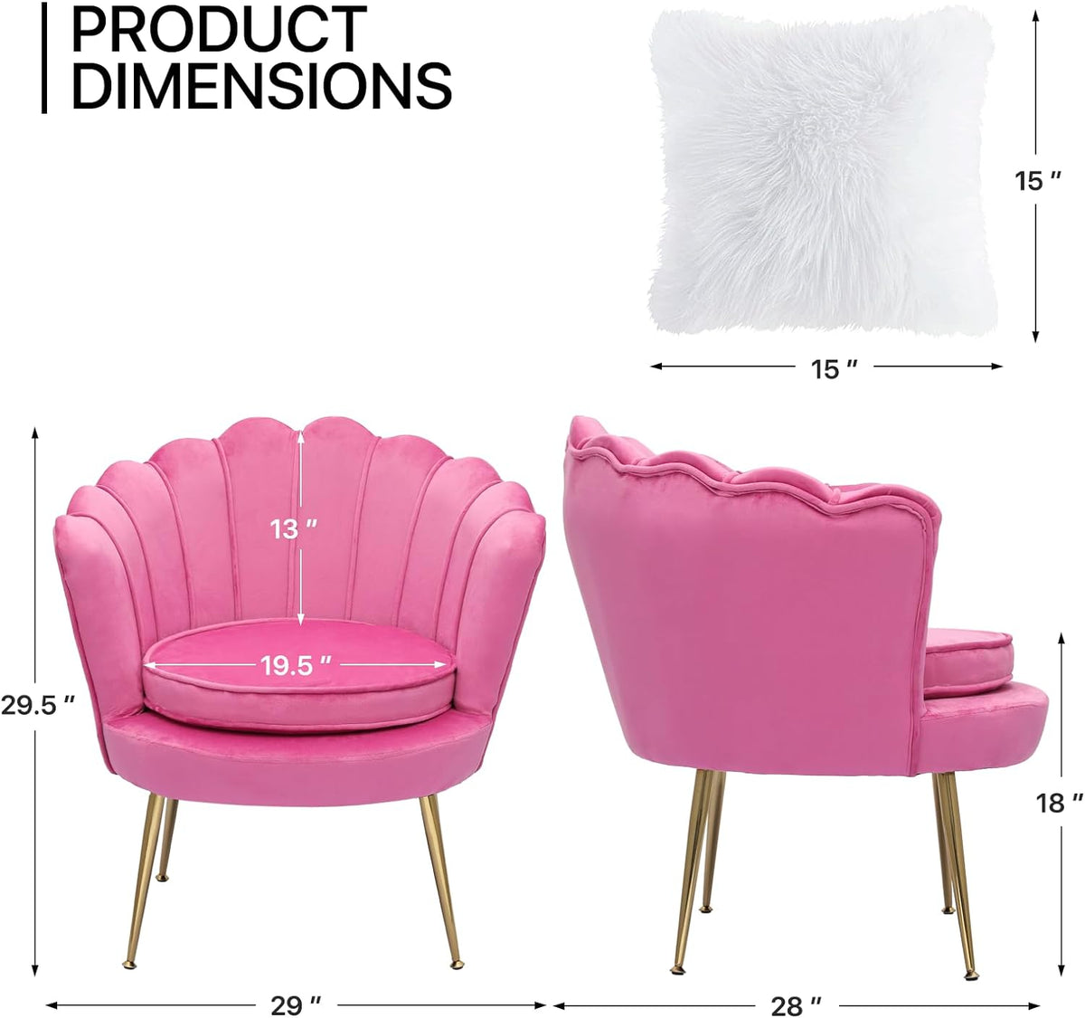 Velvet Tufted Shell Chair with Cushion and Golden Legs H29182