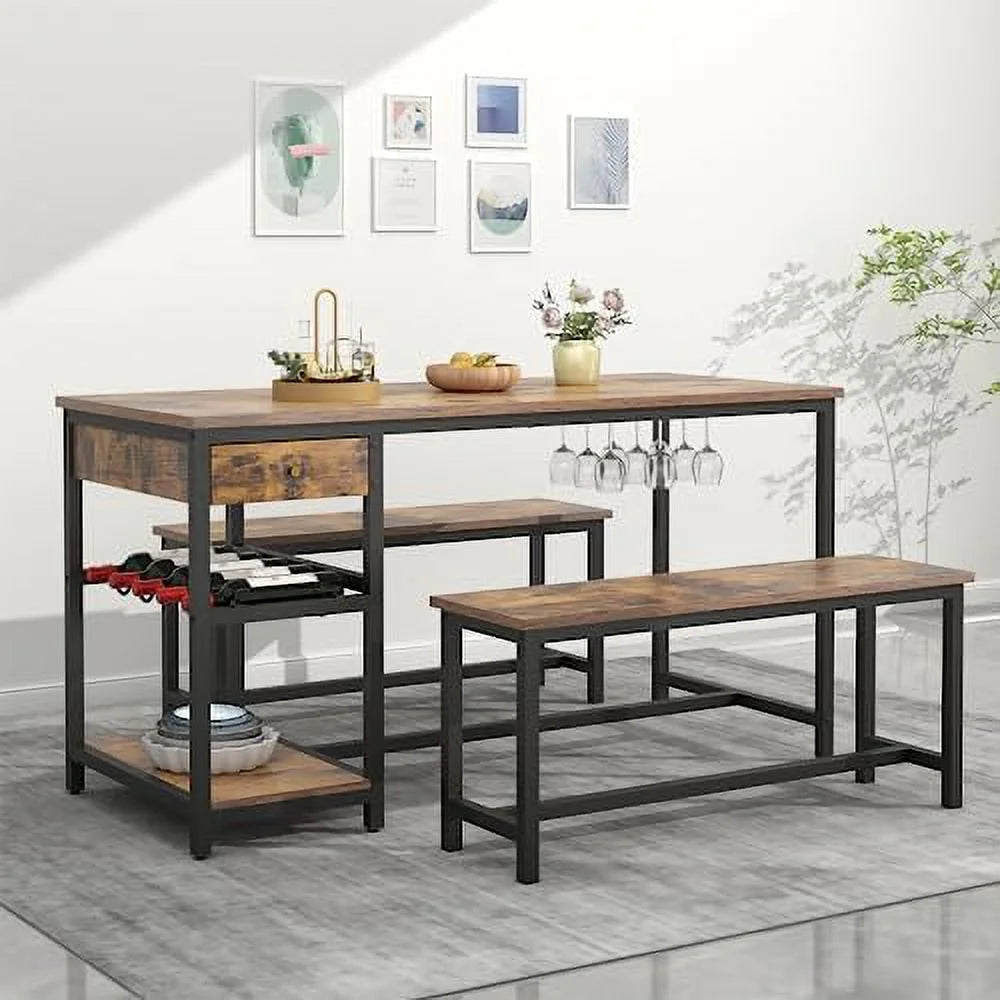 Dining Table Set with 2 Bench and Drawer O9838