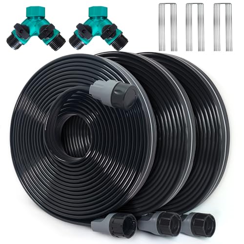Flat Soaker Hose 100 Ft with Garden Staples and Splitters S523548