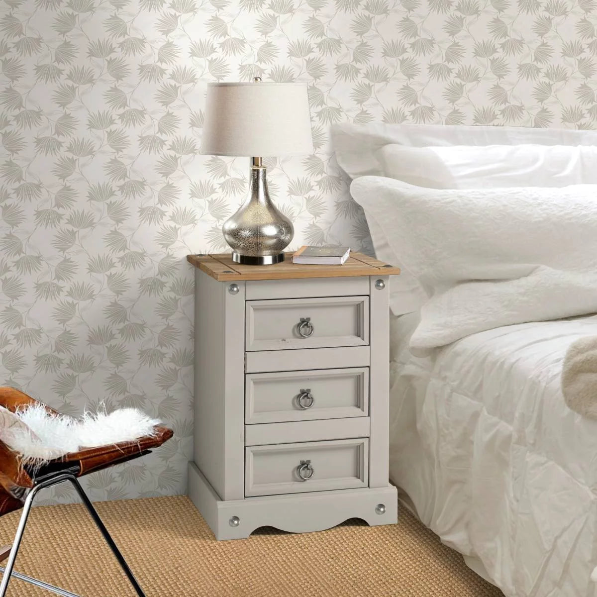Gray 3 Drawer Wood Nightstand K886