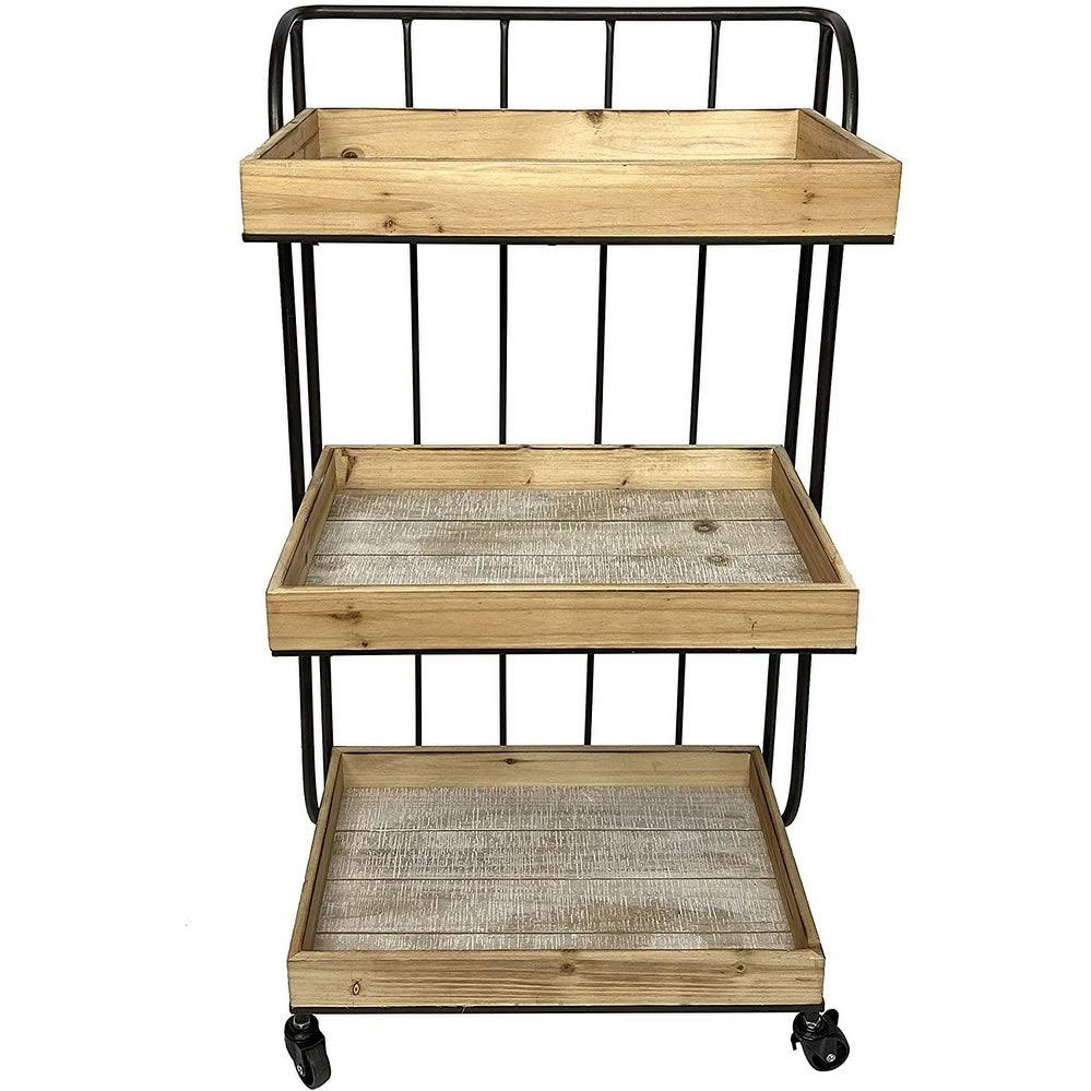 Rustic Wood and Metal Storage Serving Cart Y715