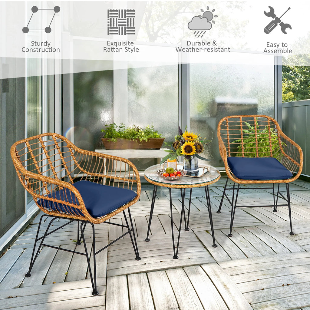 3 Pc Cushioned Patio Rattan Bistro Set X8969