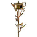 Antique Copper Teapot Birdhouse Garden Stake W3768
