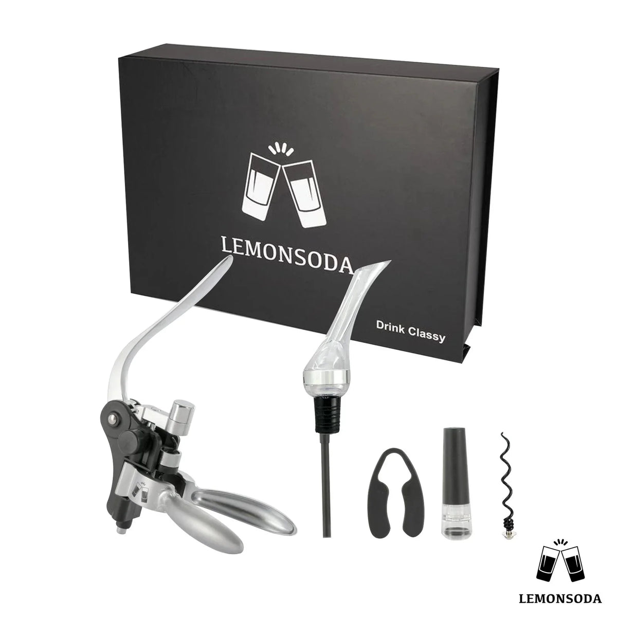 Wine Bottle Opener Kit with Corkscrew, Pourer, Foil Cutter, Stopper U667284