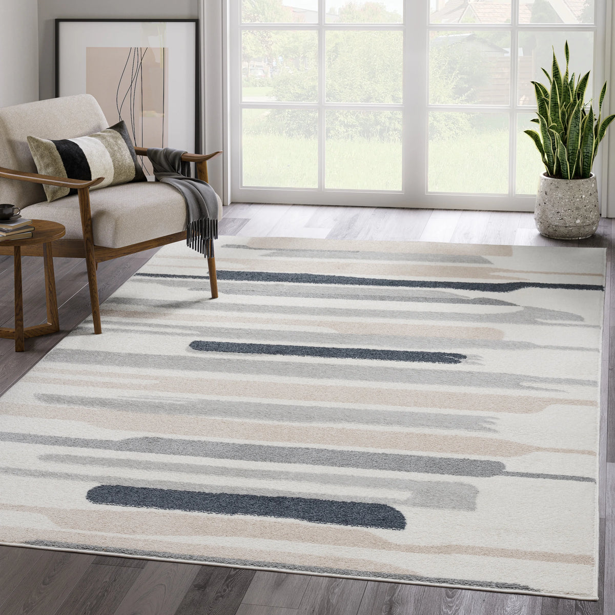 Cream Grey 6 x 9 Area Rug R92916