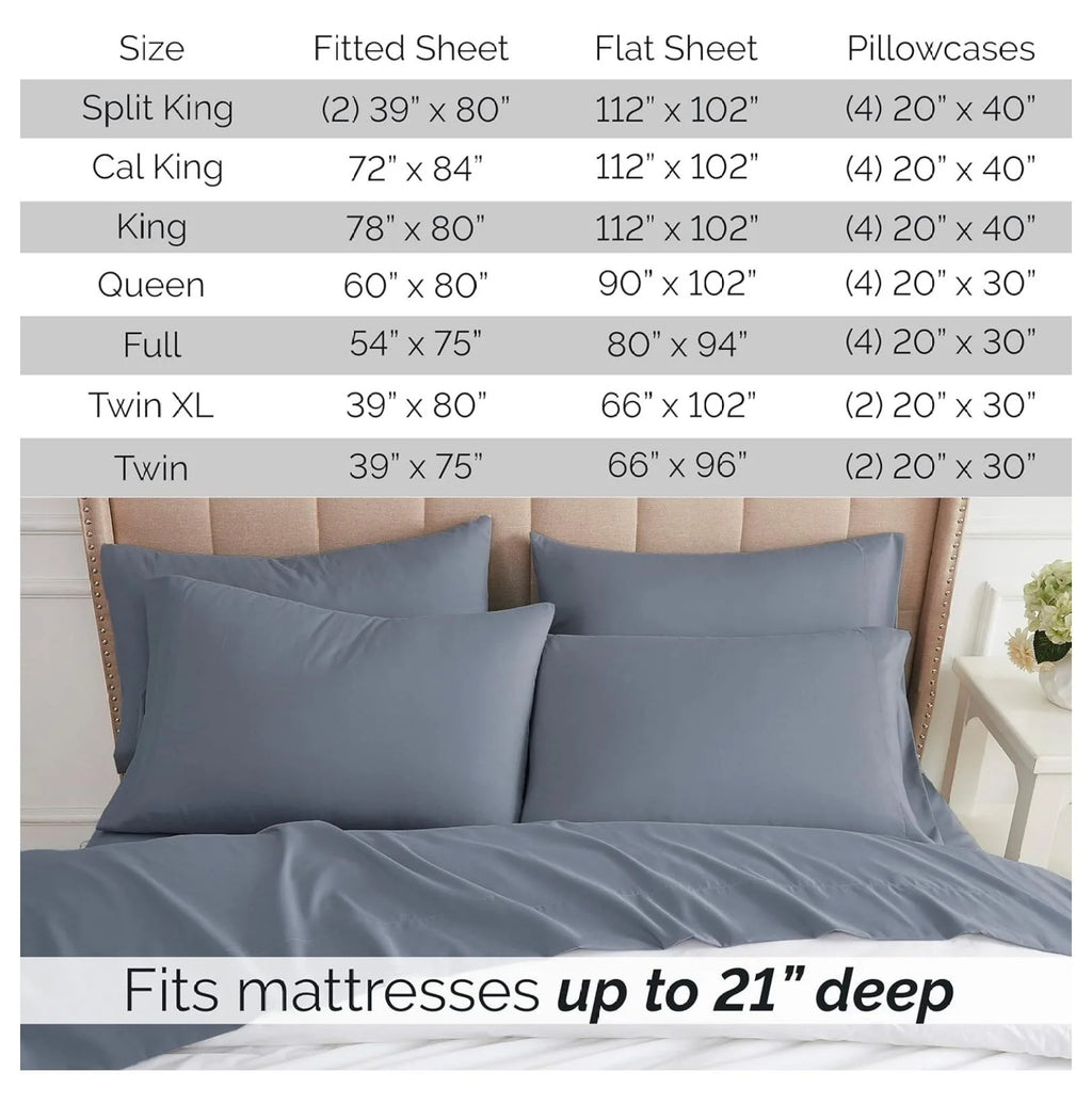 6-Piece King Microfiber Sheet Set with 21" Deep Fitted Sheet, Slate Blue C839