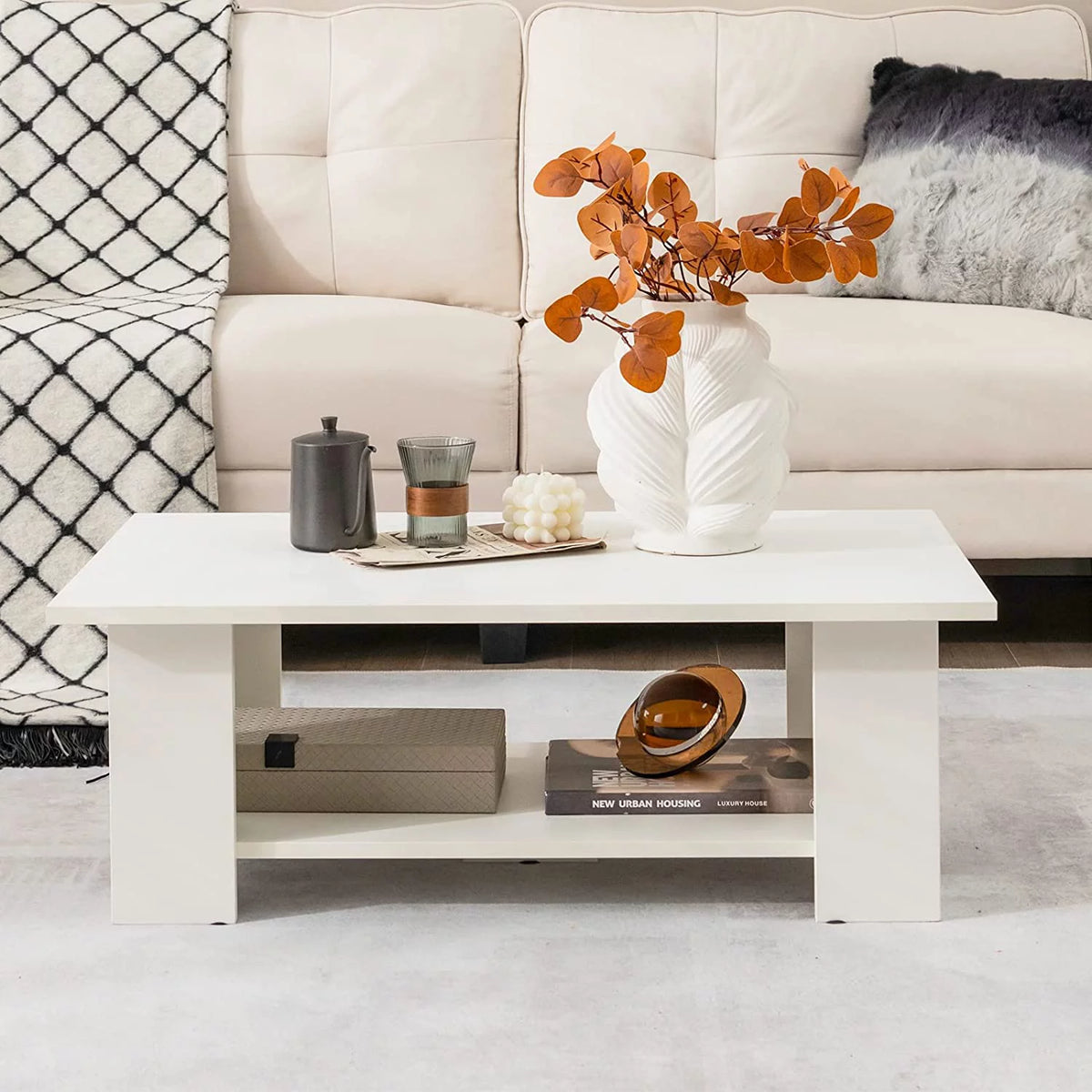 White Coffee Table with Storage T67562