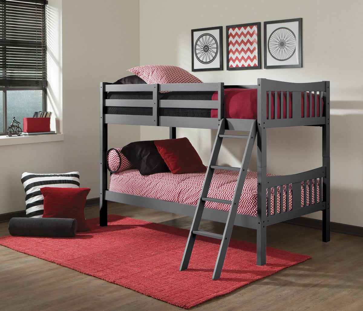 Gray Solid Hardwood Twin Over Twin Bunk Bed D7986