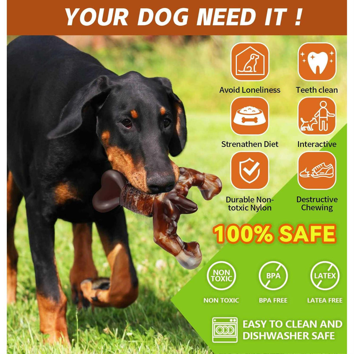 Real Bacon Flavored Tough Dog Bone Chew Toy L768440