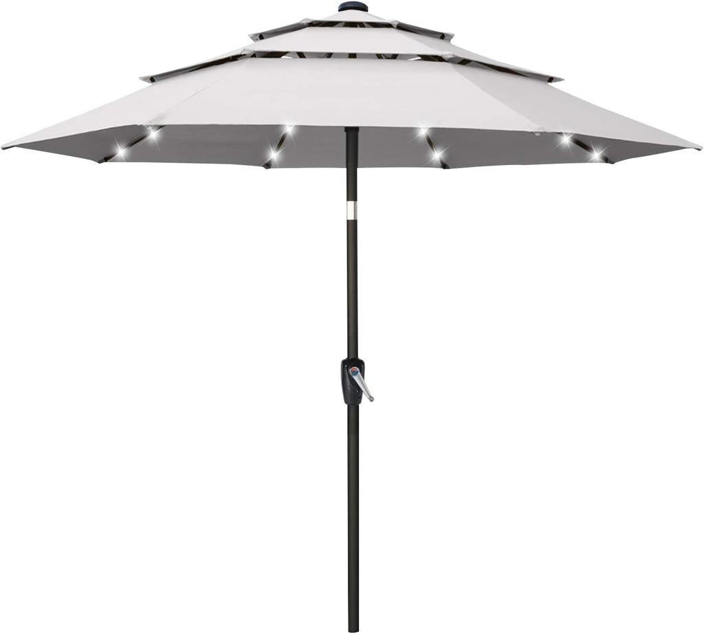 11FT Solar 3 Tiers Market Umbrella with 32 LED Z846939