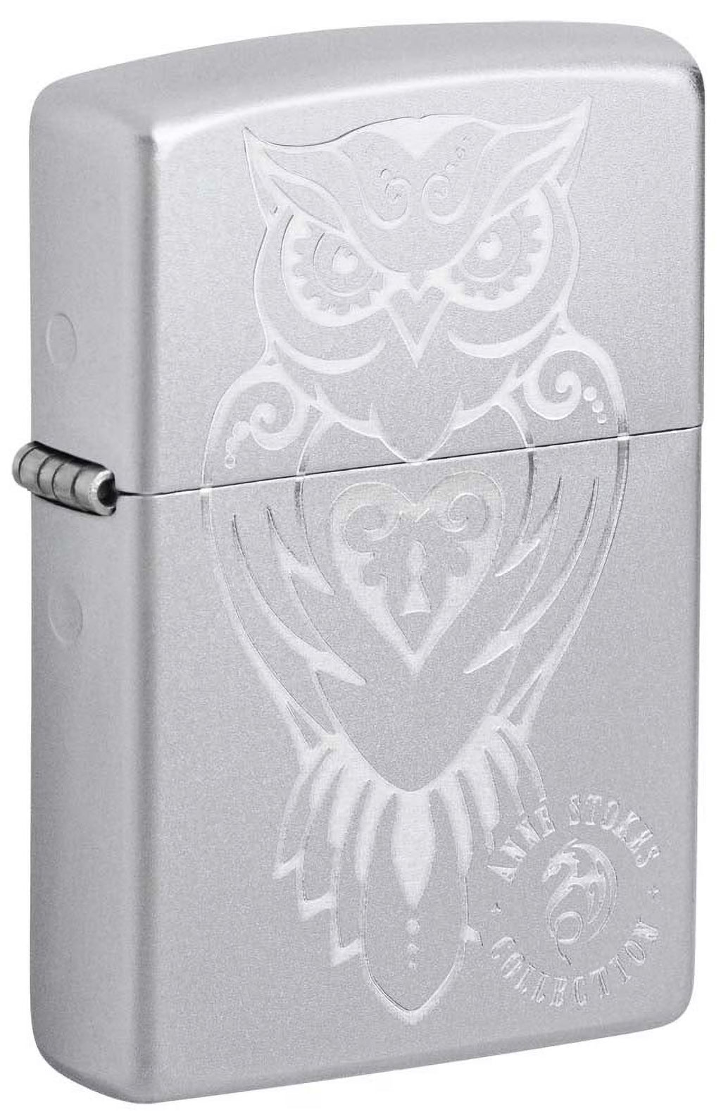 Satin Chrome Engraved Owl Lighter A361