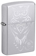 Satin Chrome Engraved Owl Lighter A361