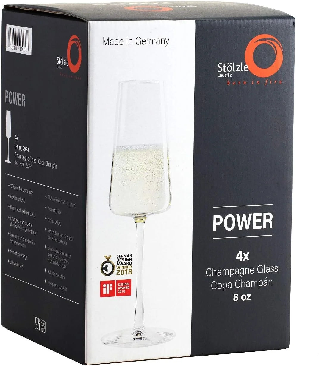 German Made Crystal Champagne Flute Glass Set Of 4 X8138