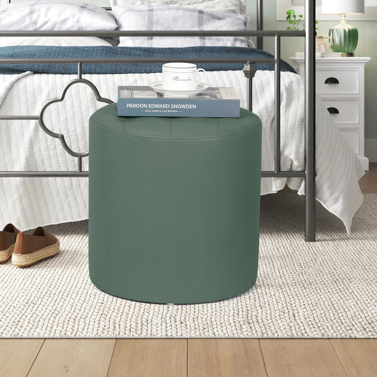 Green Padded Leather Ottoman G227