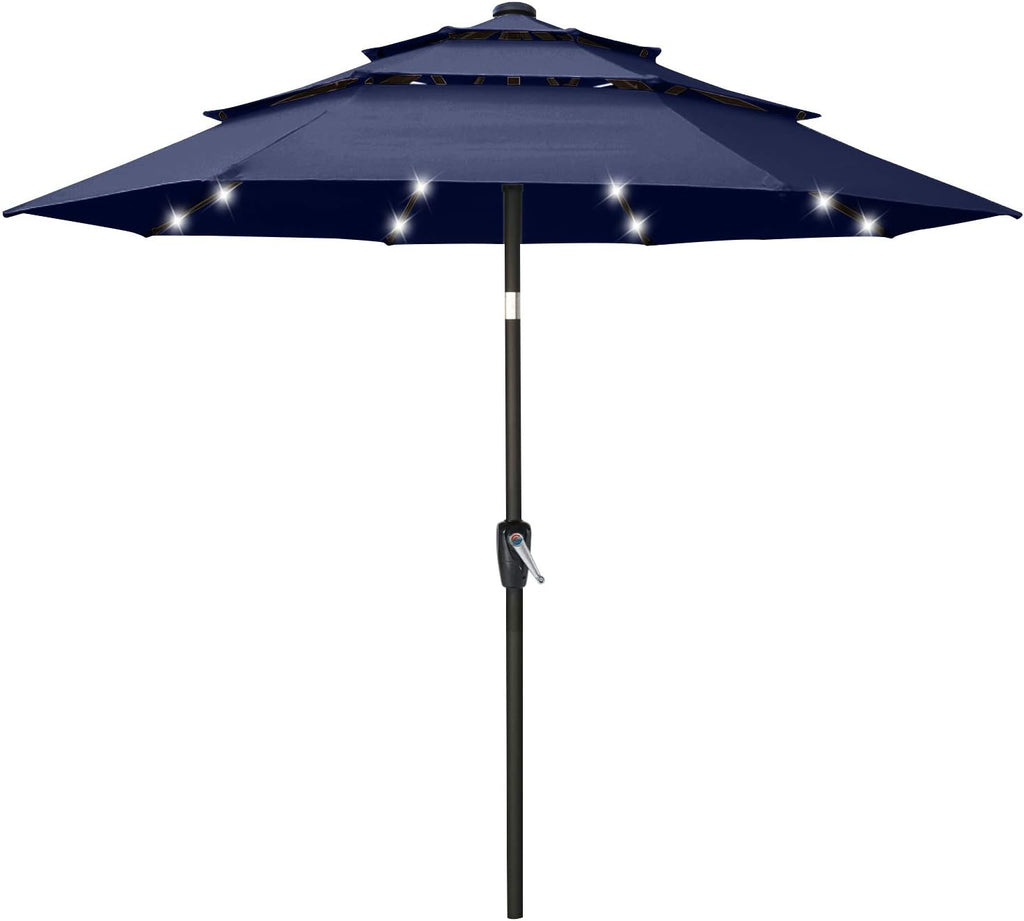 11FT Solar 3 Tiers Market Umbrella with 32 LED Z846939
