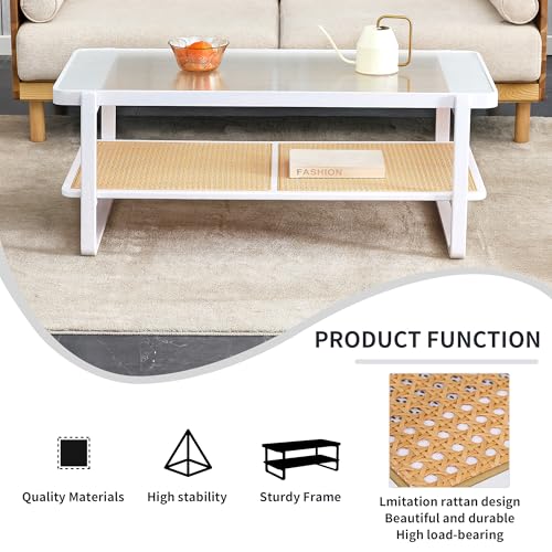 Rattan Coffee Table with Tempered Glass Top B351525