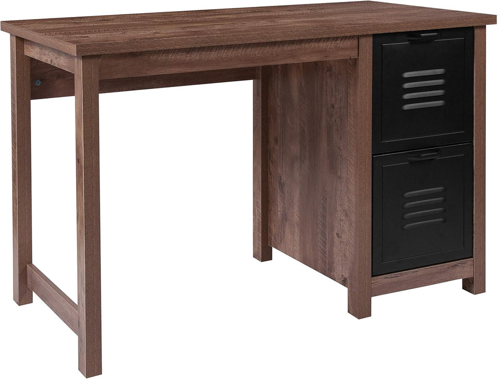 Crosscut Oak Wood Grain Finish Computer Desk with Metal Drawers E446