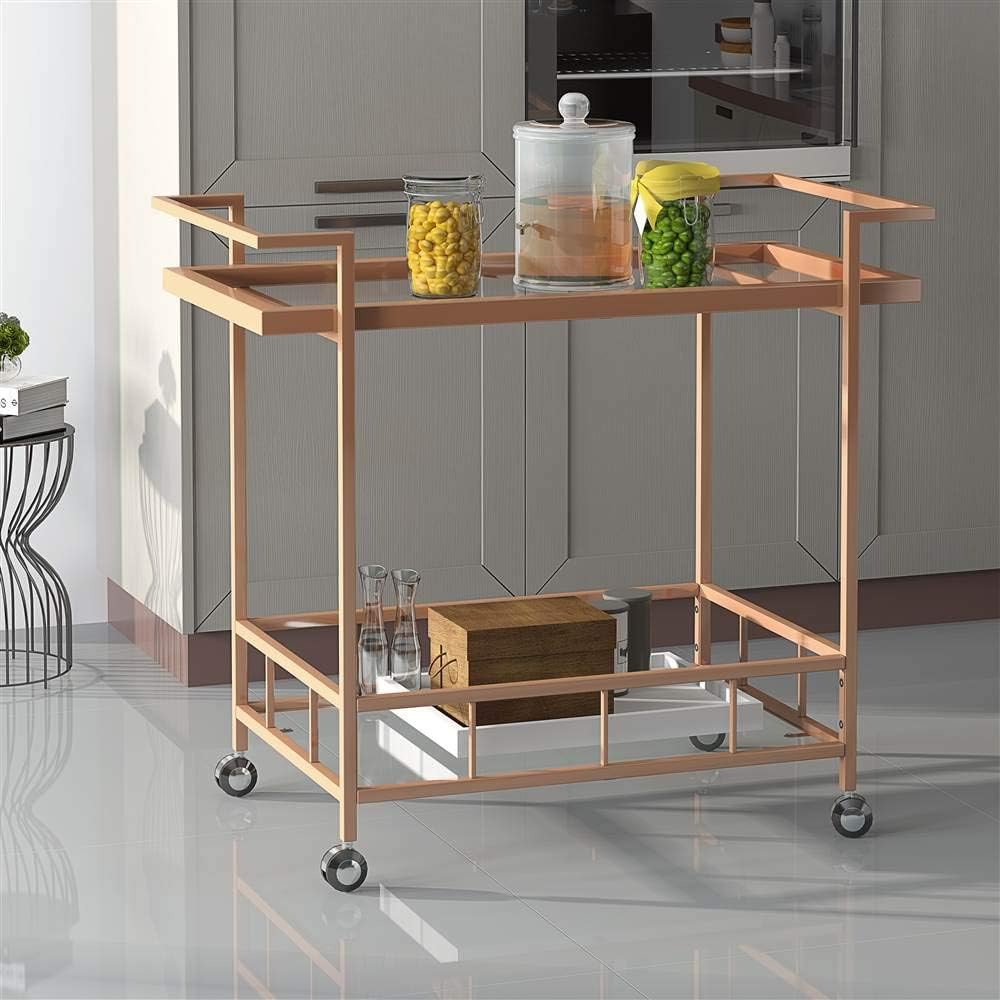 Industrial Glass Bar Cart with Shelves Q90648
