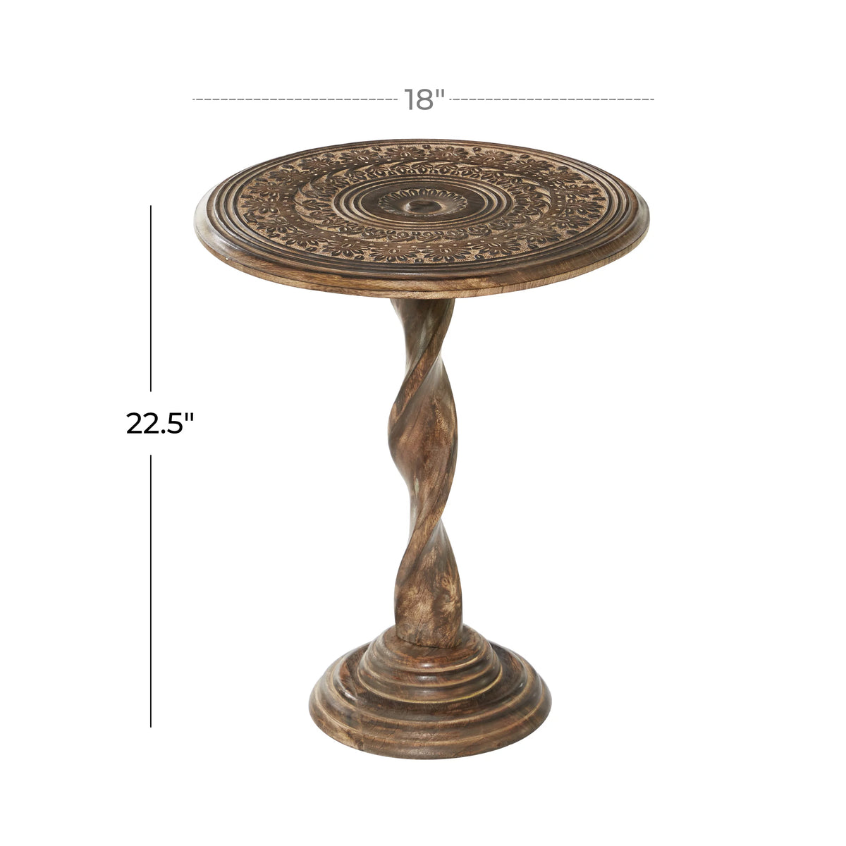 18" x 22" Brown Mango Wood Carved Accent Table T83996