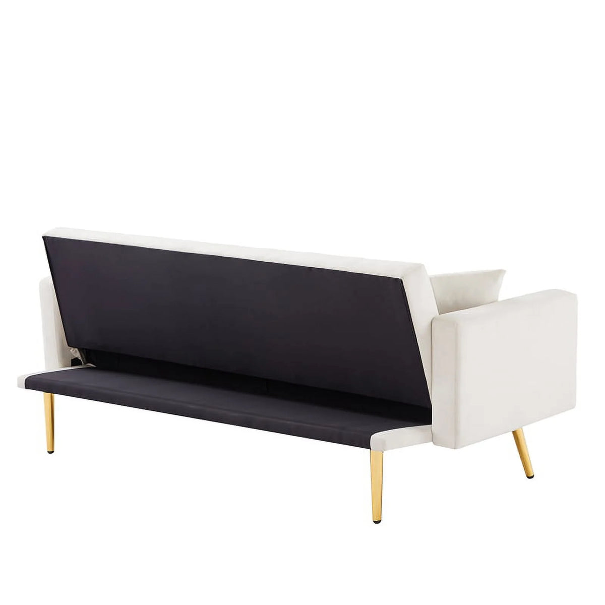 Cream White Velvet Convertible Futon Sofa Bed W322780