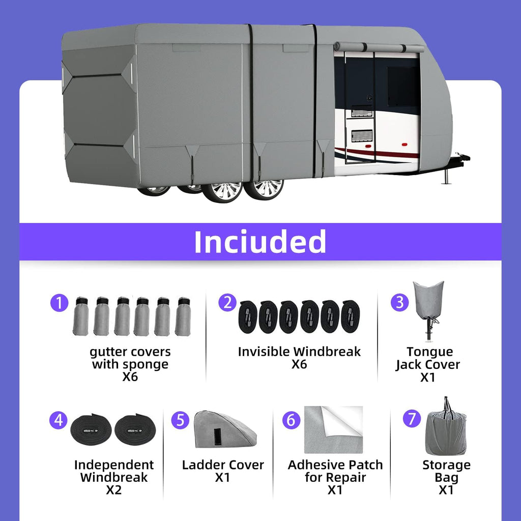 RV Cover 7 Layers Top Camper Cover for 27' to 30' RV with Tongue Jack Cover R976
