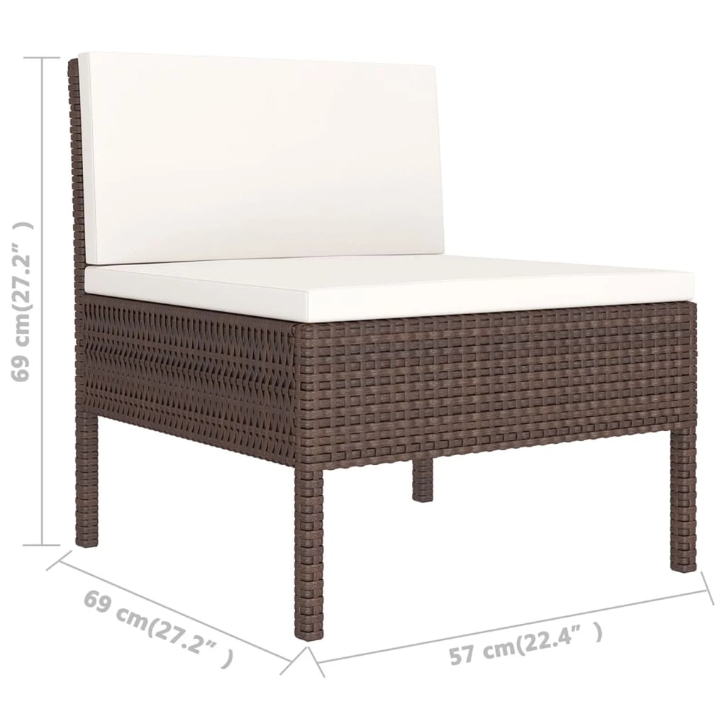 9 Piece Cream White Cushion Brown Poly Rattan Patio Lounge Set F850