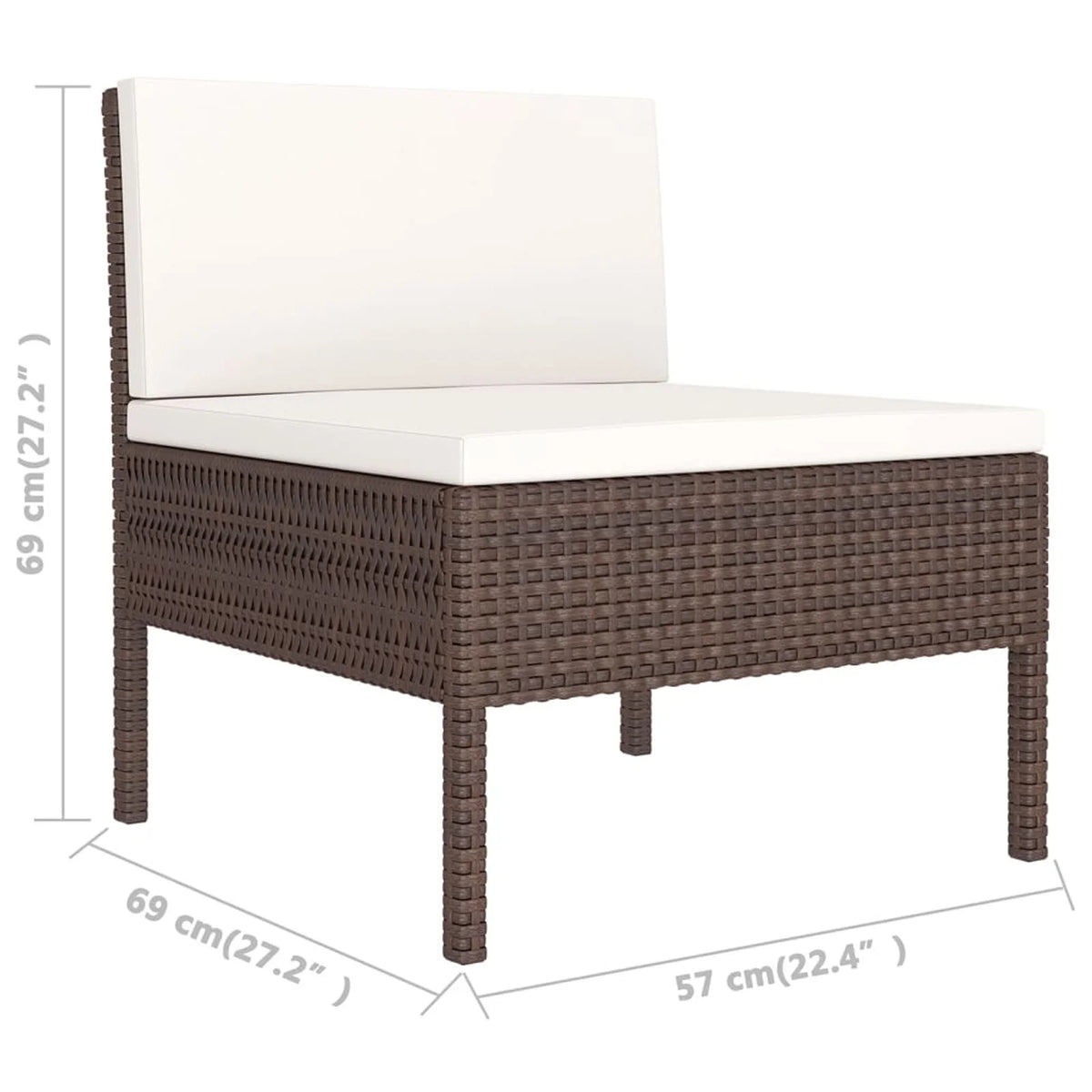 9 Piece Cream White Cushion Brown Poly Rattan Patio Lounge Set F850