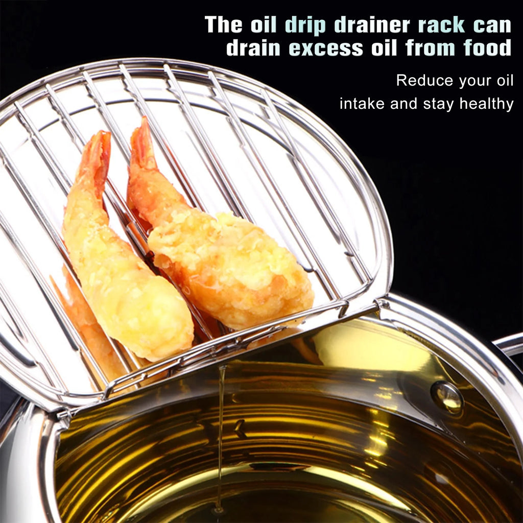 Stainless Steel Deep Fryer Pot with Oil Drip Drainer Rack F673980