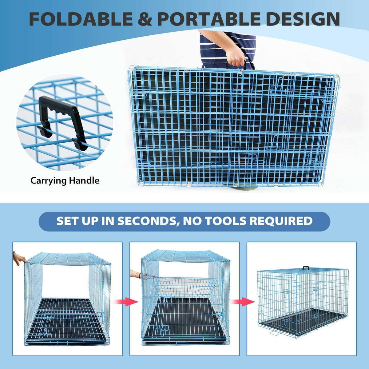 42 inch Foldable Metal Dog Crate with 2 Doors Q277080