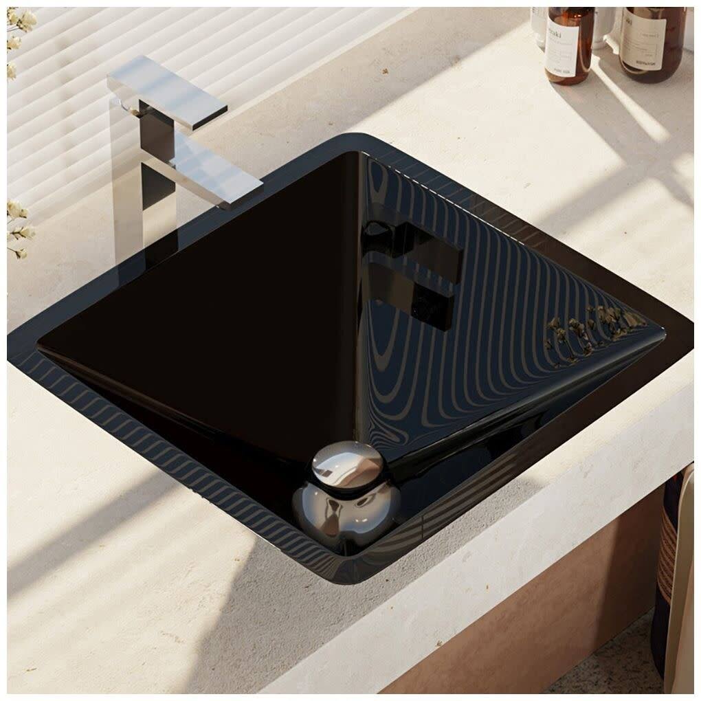 16-1/2x22 Glass Vessel Bathroom Sink with Vessel Faucet Noir Dark Q343216