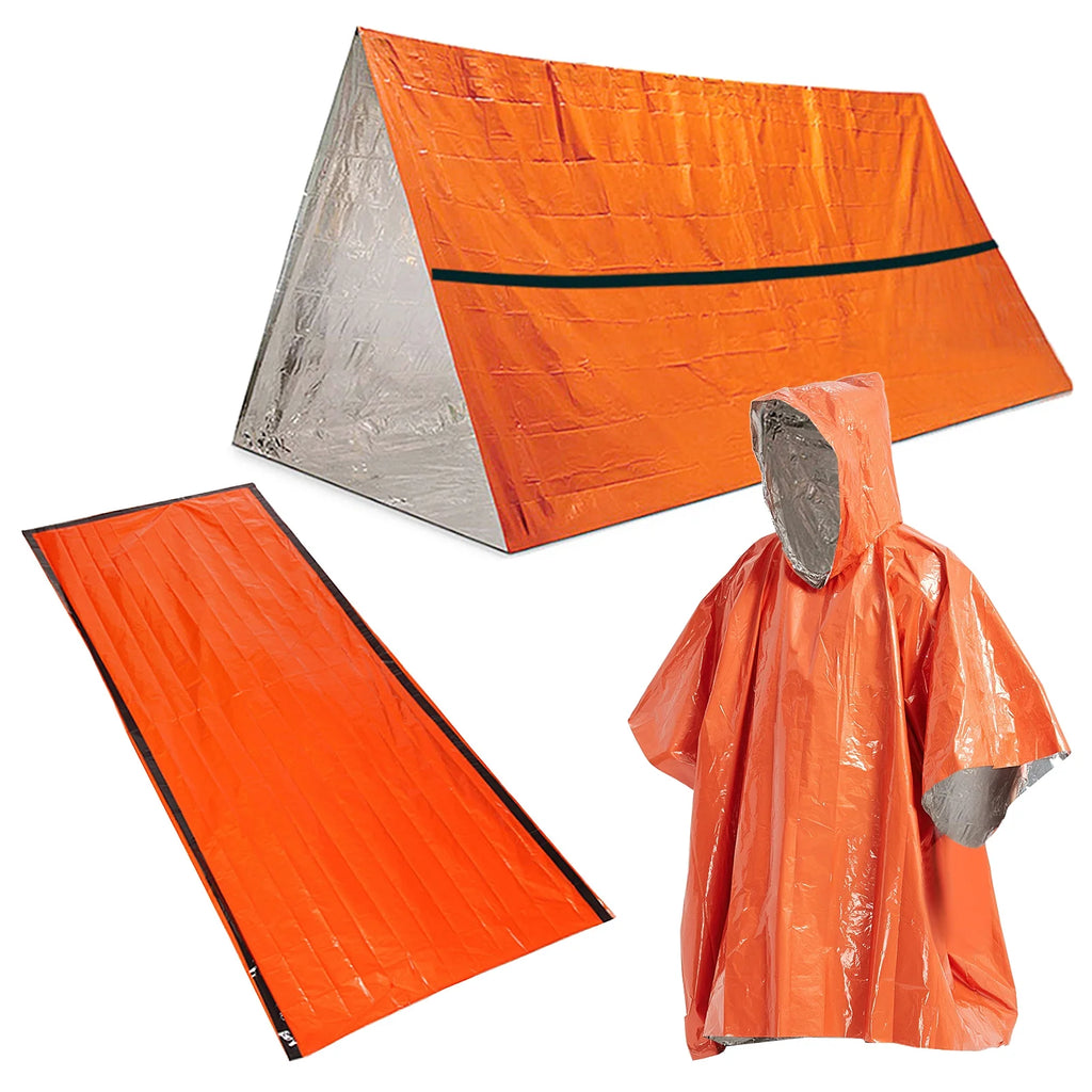 Waterproof Heat Reflective Thermal Poncho Raincoat with Sleeping Bag and Tent Shelter M533