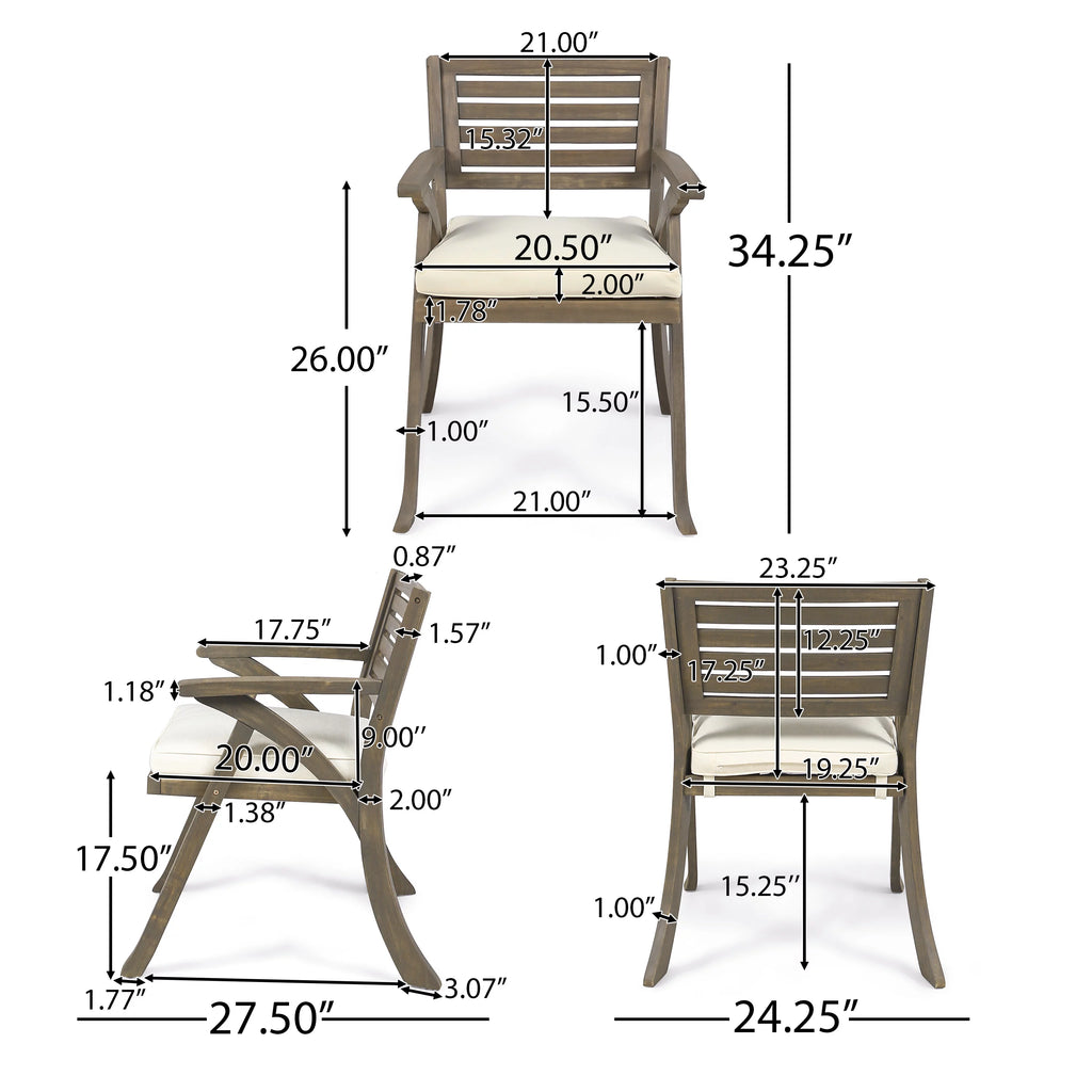 Acacia Wood 7 Piece Dining Set with Cushion C495602
