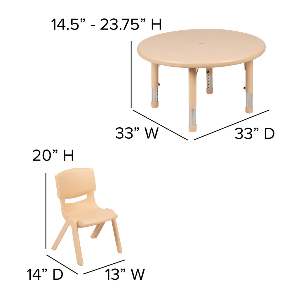 Red 33 inch Round Plastic Height Adjustable Activity Table Set with 4 Chairs Z26581