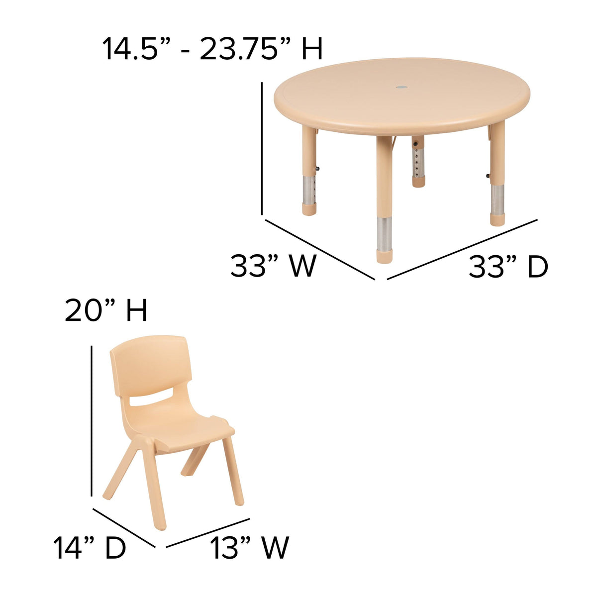 Red 33 inch Round Plastic Height Adjustable Activity Table Set with 4 Chairs Z26581
